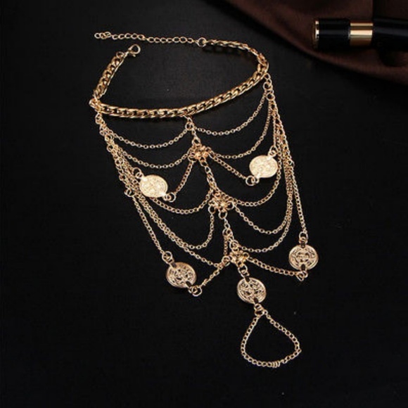 PAIR Boho Gold Coin Layered BareFoot Sandal Anklet - Picture 2 of 3